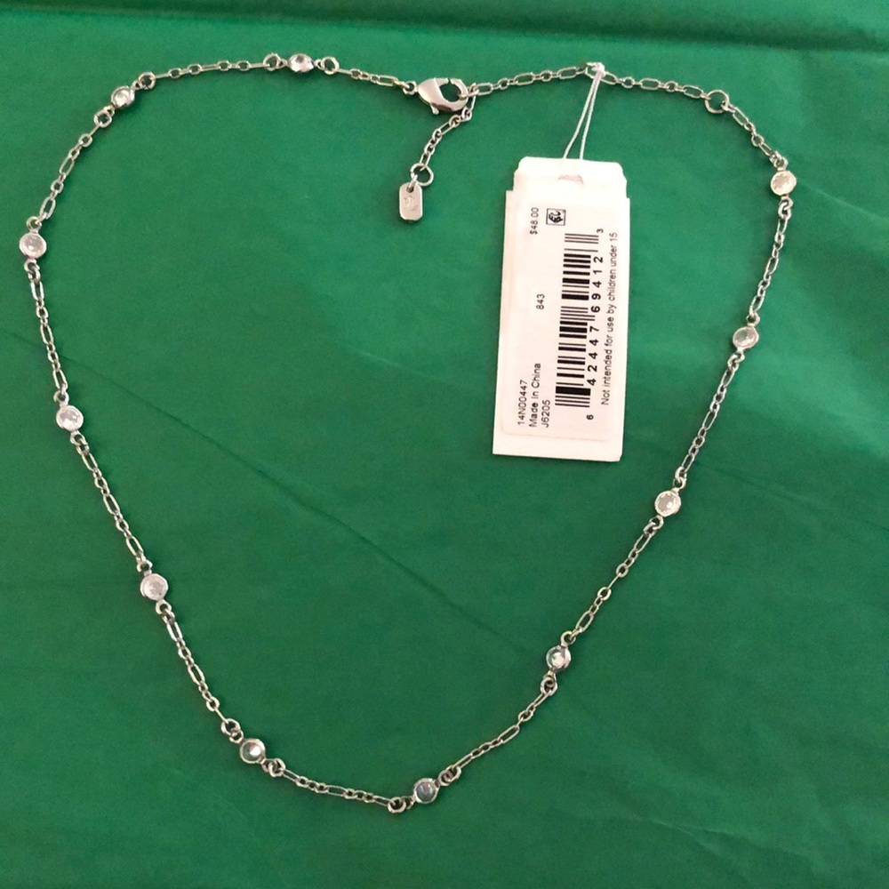 Lauren Ralph Lauren Silver Tone Clear Cubic Zirconia Collar Station Necklace NWT